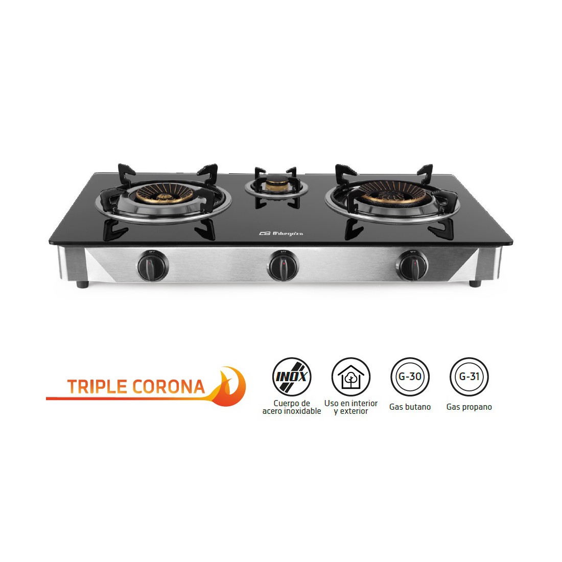 Hornillo Orbegozo FO3520 3 Fuegos base de encimera vitrificada.